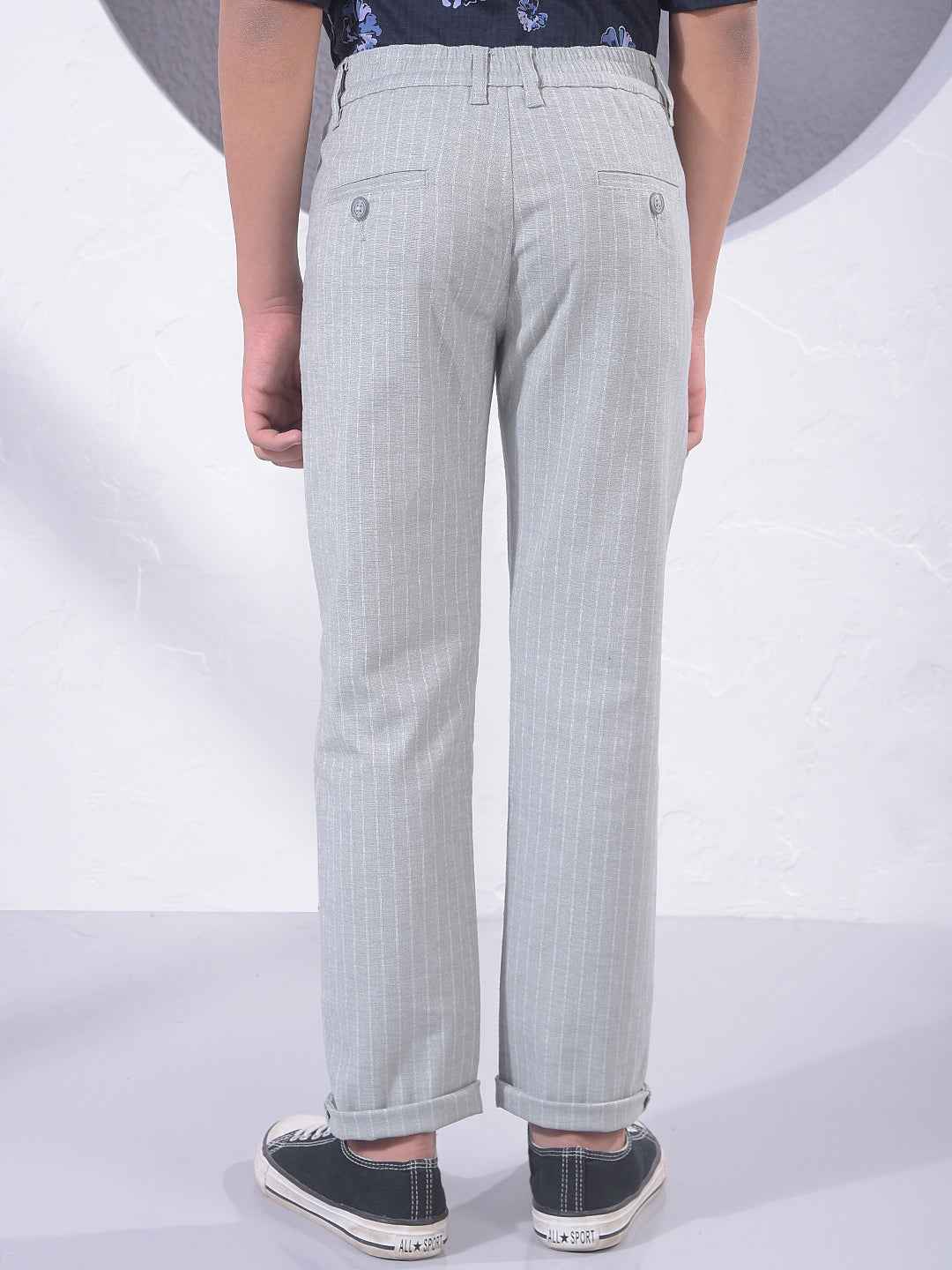 Green Vertical Stripes Straight Trousers