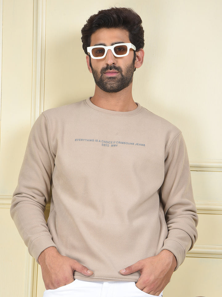 Beige Typographic Print Sweatshirt
