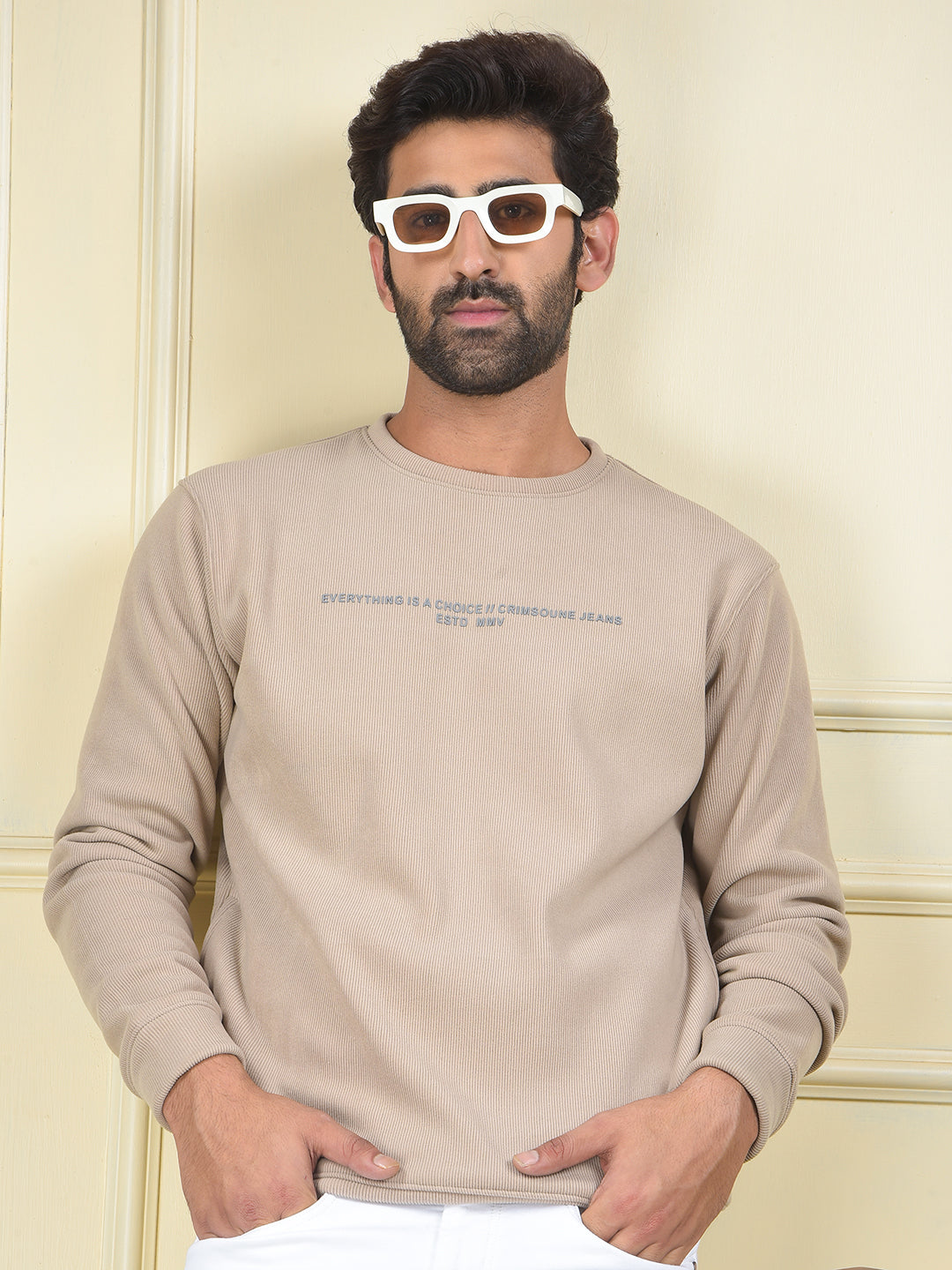 Beige Typographic Print Sweatshirt