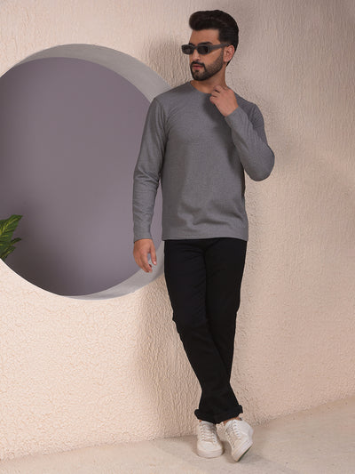 Grey Textured Knit Sweatshirt