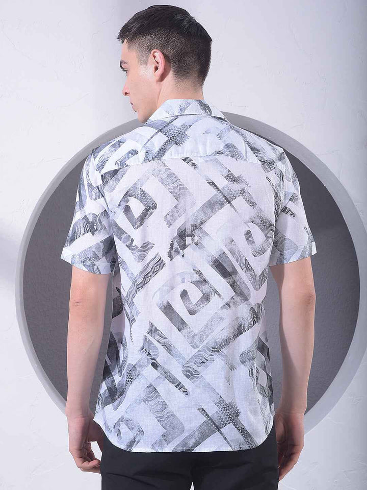 Grey Printed Linen Shirt