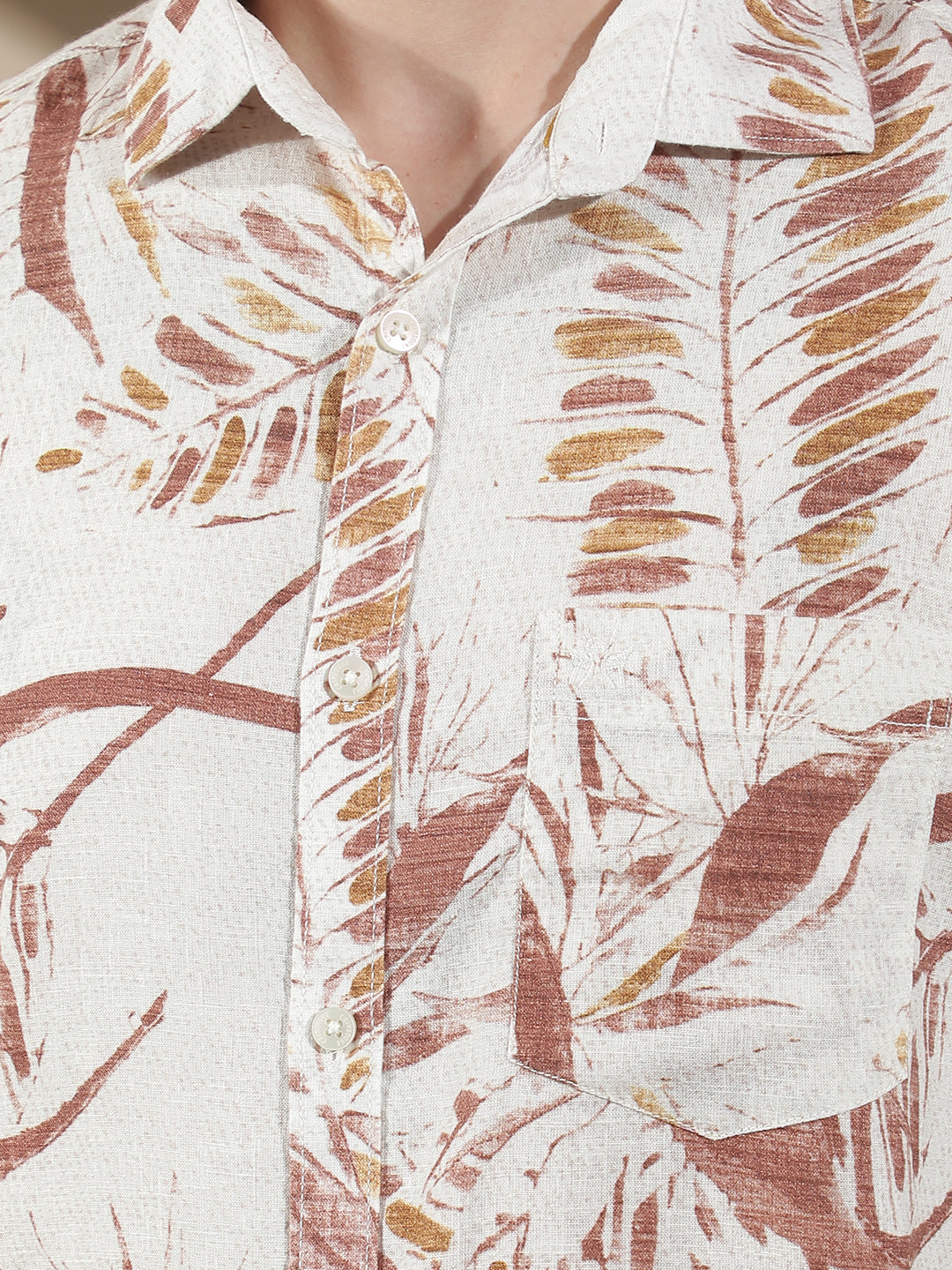 Red Botanical Print Linen Shirt