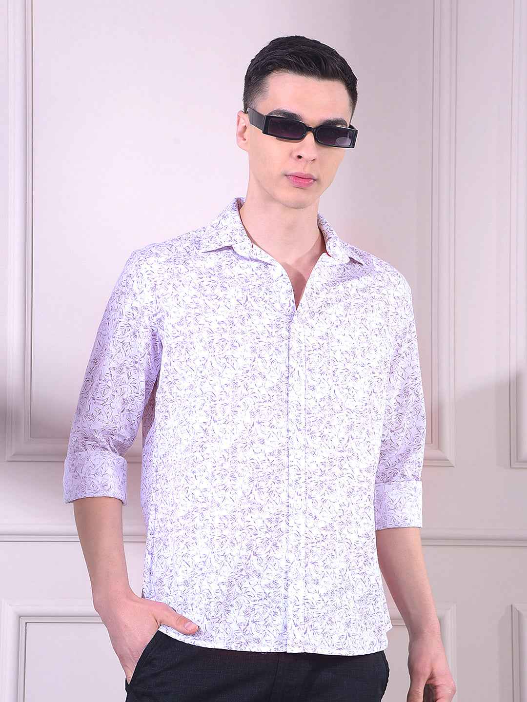 Pink Linen Floral Print Shirt