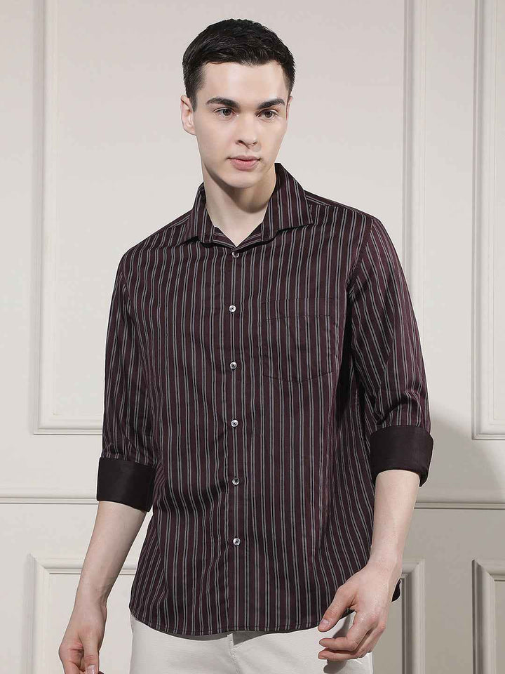 Maroon Vertical Stripes Shirt