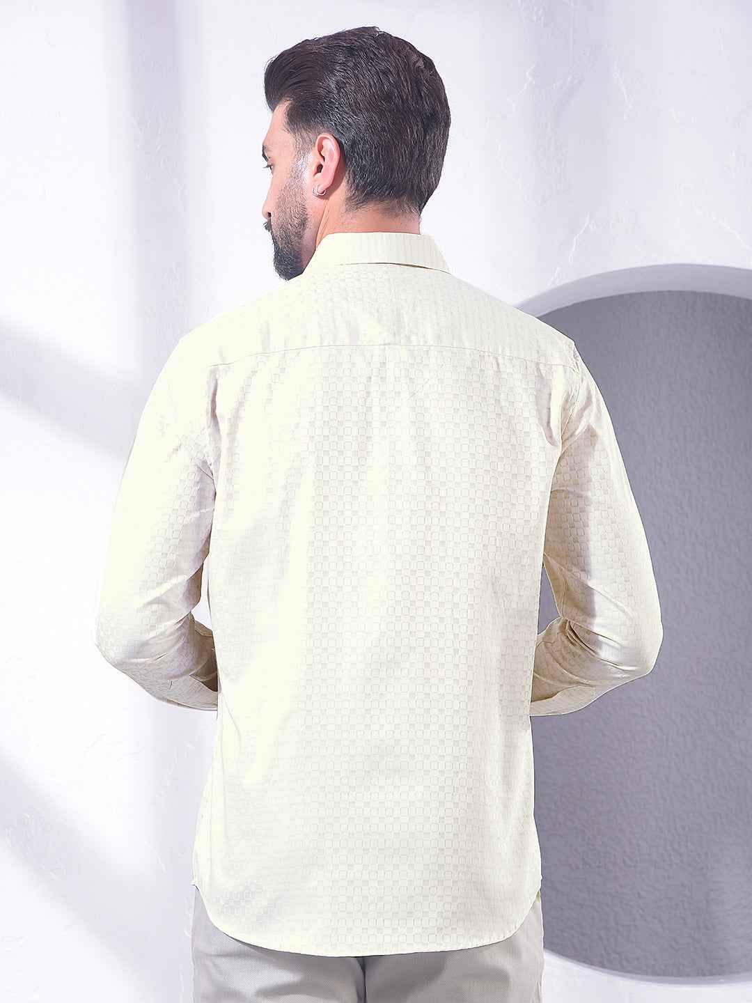 Beige Geometric Print 100% Cotton Shirt