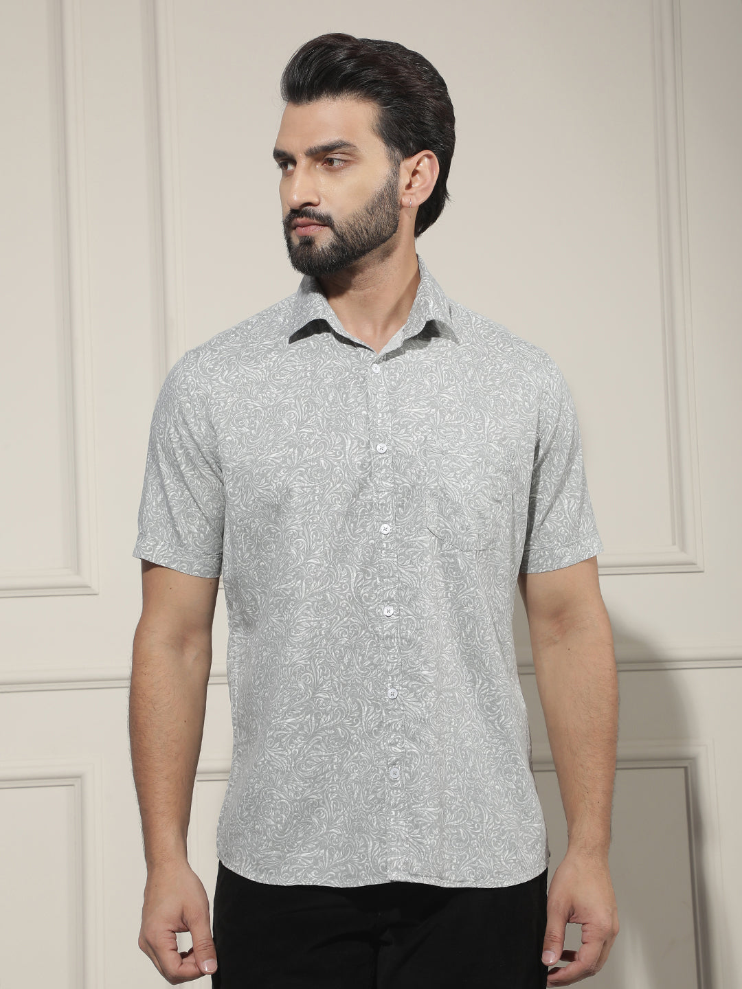 Grey Floral Print Shirt