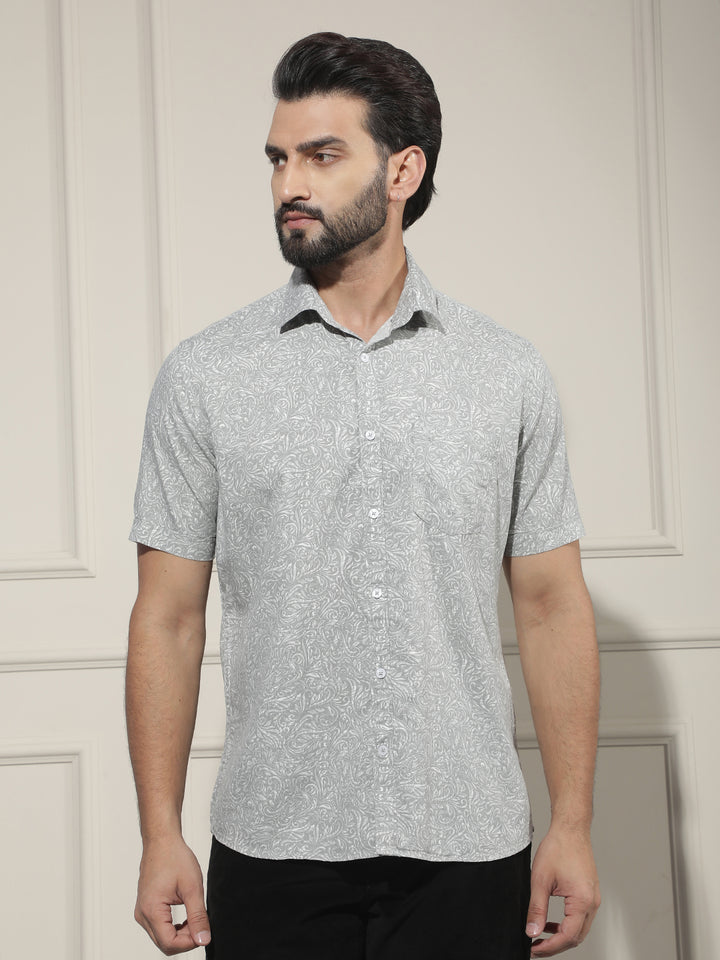 Grey Floral Print Shirt