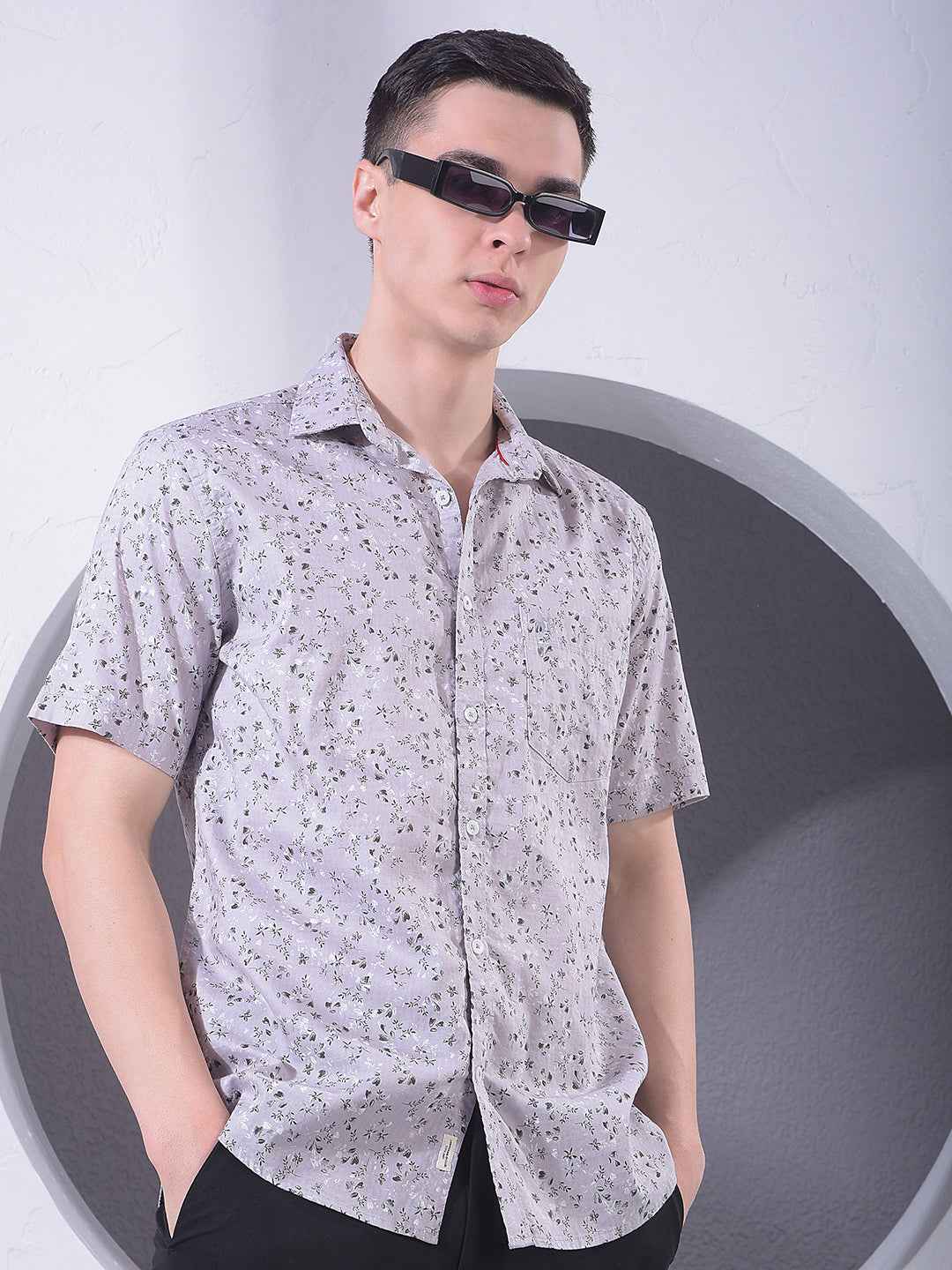 Grey Floral Print Shirt