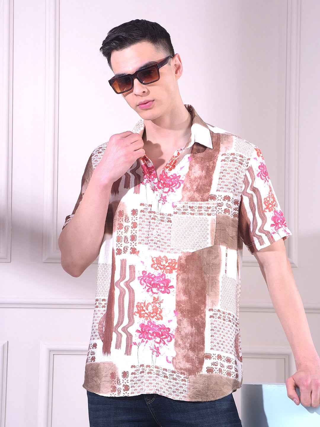 Brown Floral Print Shirt