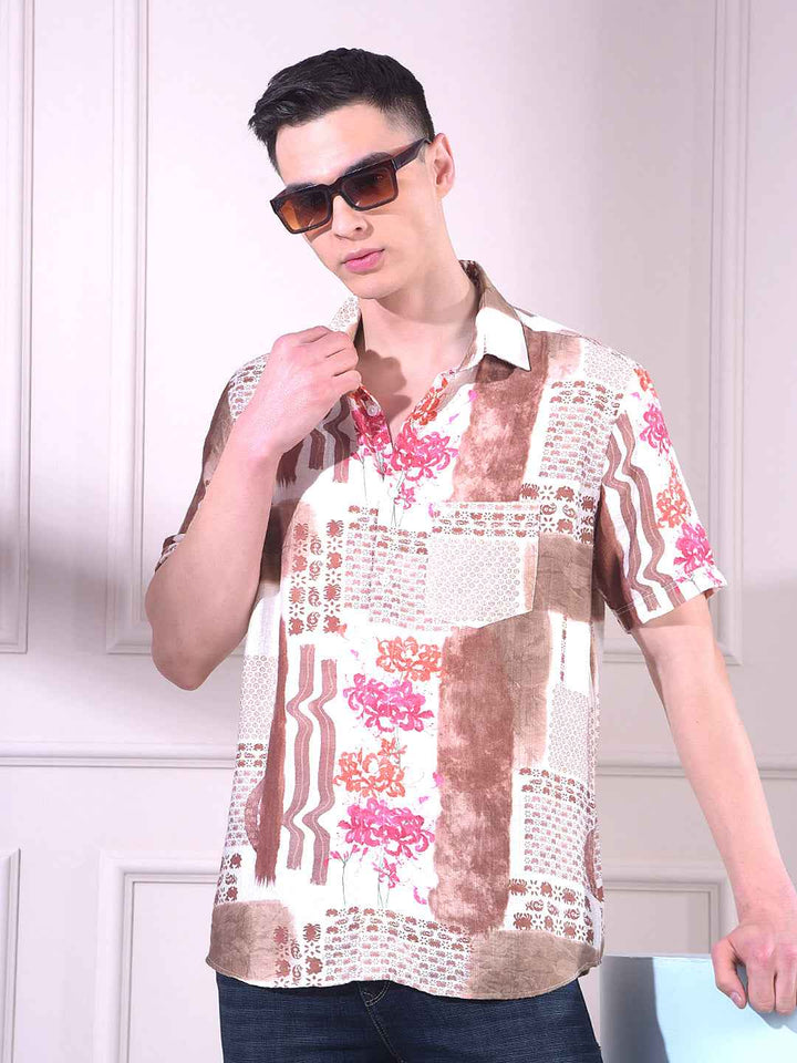 Brown Floral Print Shirt