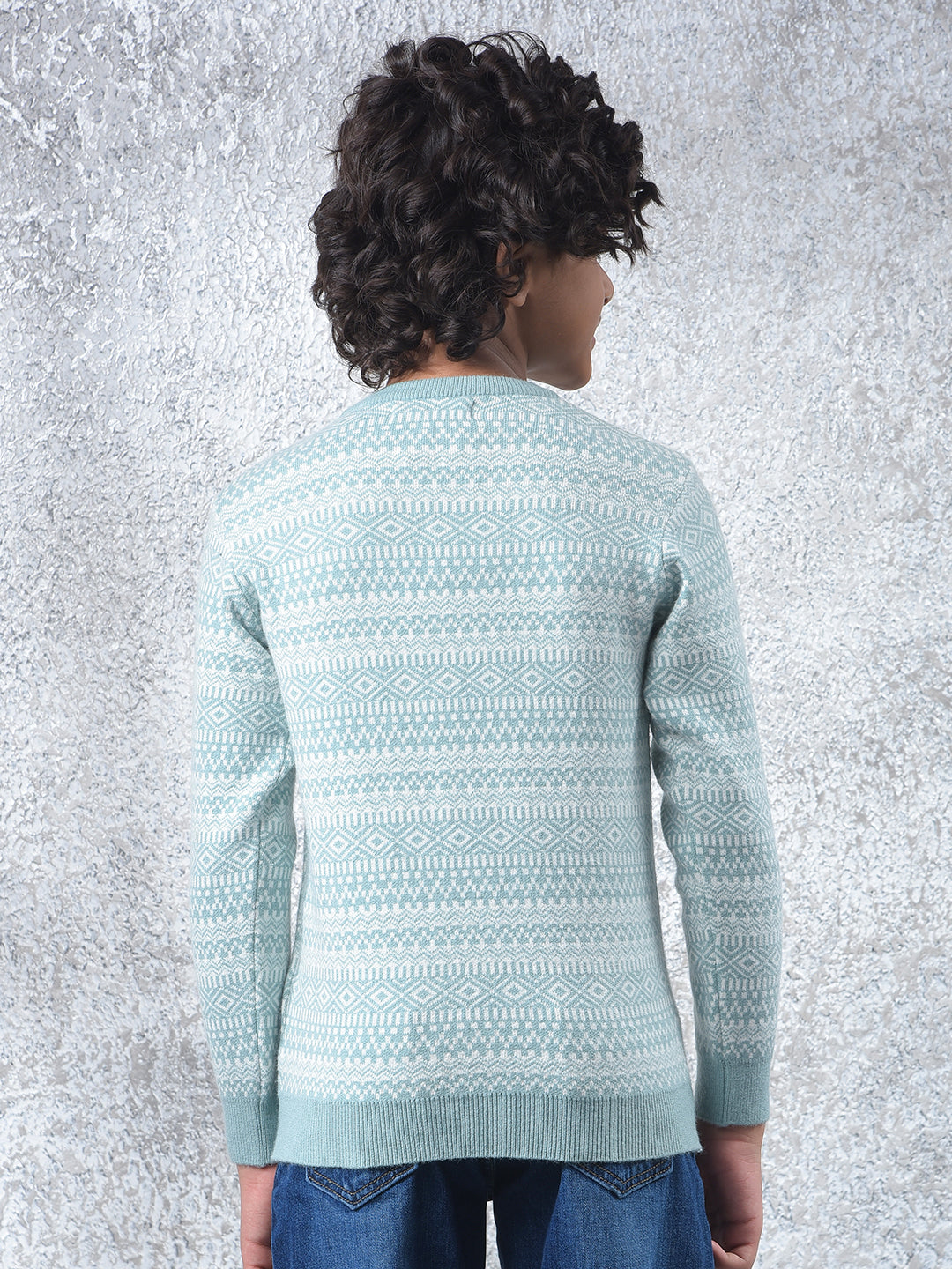 Modern Mist Blue Printed Sweater