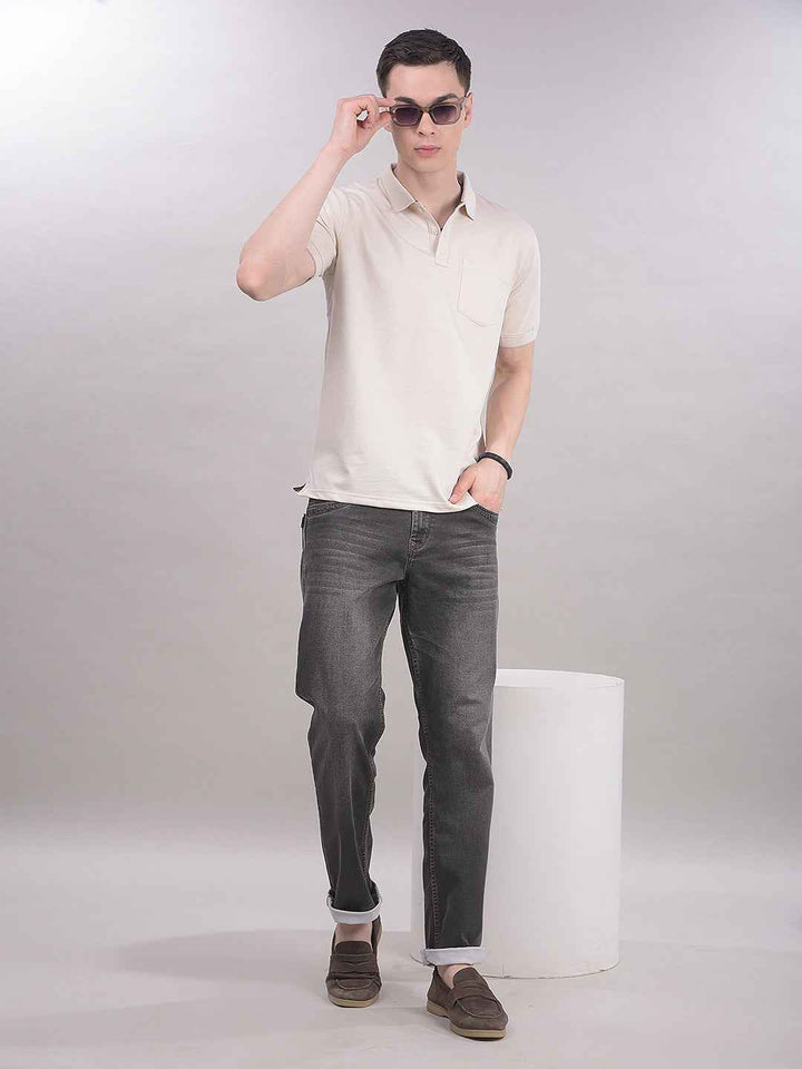 Cream Polo Neck T-Shirt