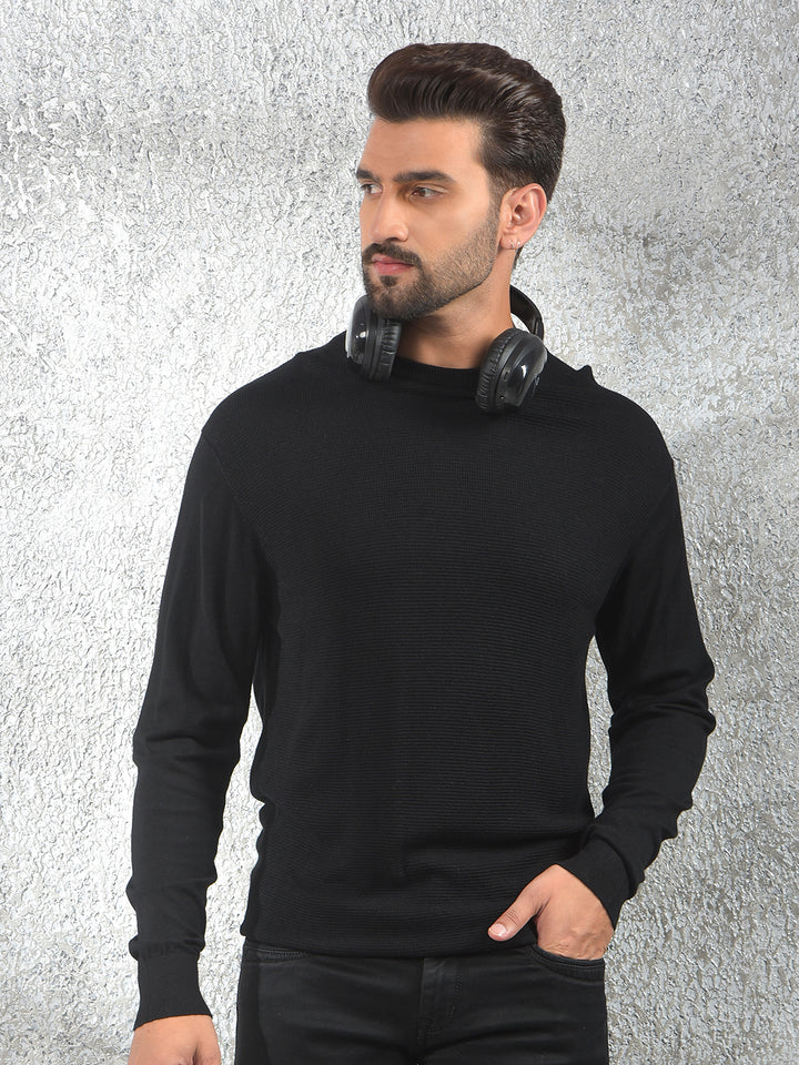 All-Day Comfort Black Jacquard Sweater