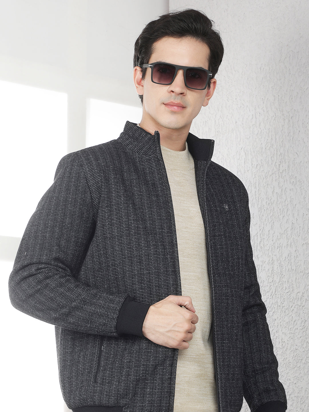 Refined Shadow Black Bomber Jacket