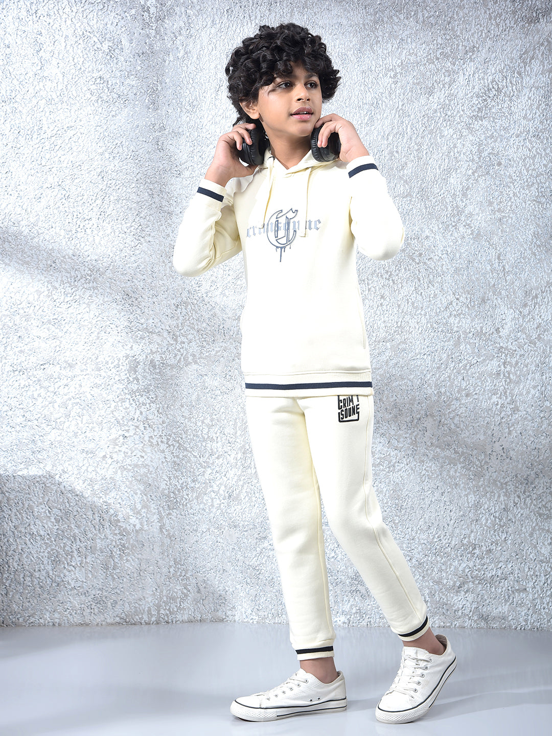 Cream Typographic Print Hooded Neck Sweatshirt