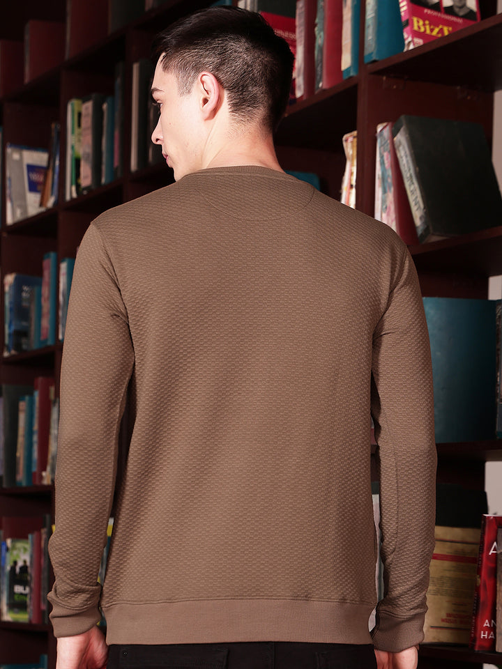 Minimalist Warm Brown Jacquard Sweatshirt