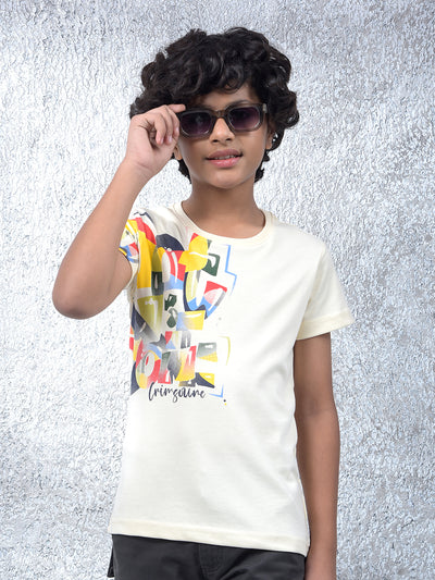 Trend-Forward Appeal Cream Printed T-Shirt