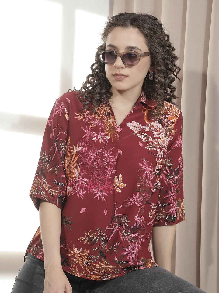 Hot Red Floral Print Top