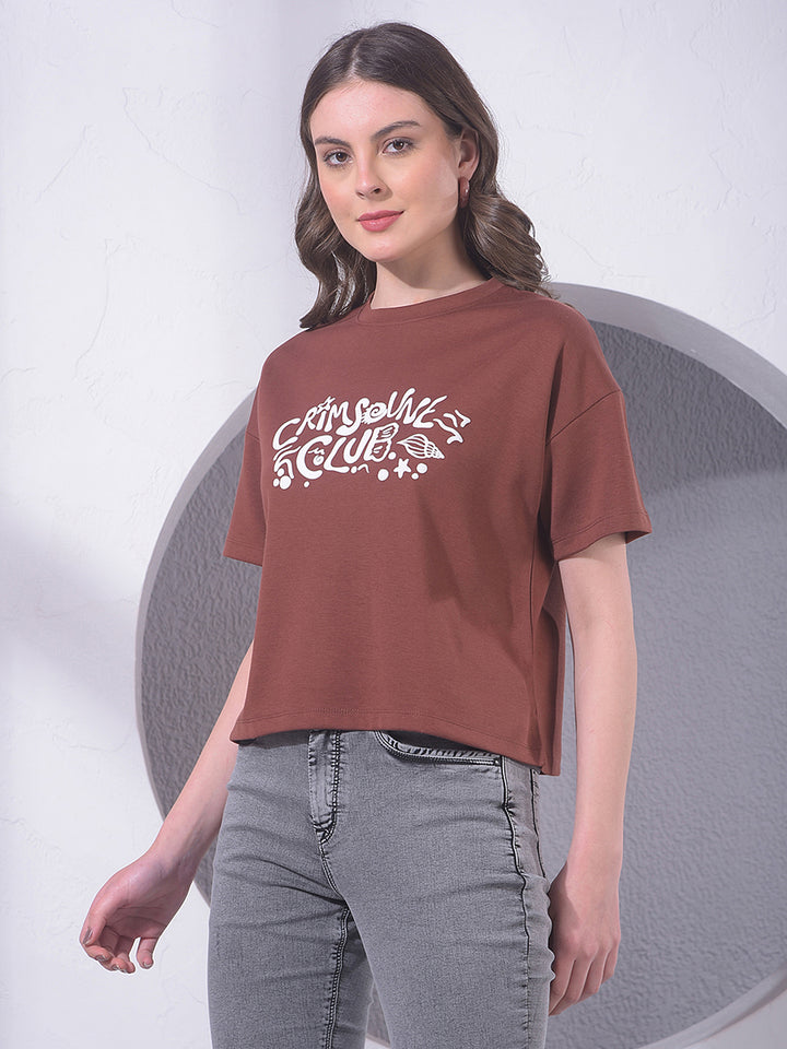 Brown Typographic Print T-Shirt