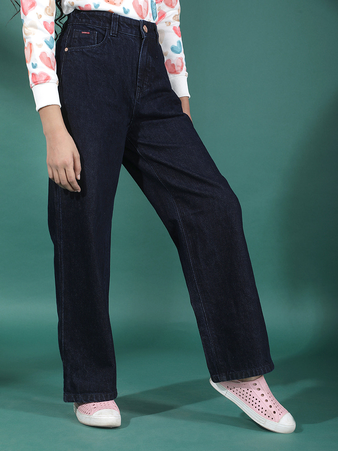 Blue 100% Cotton Wide Leg Jeans