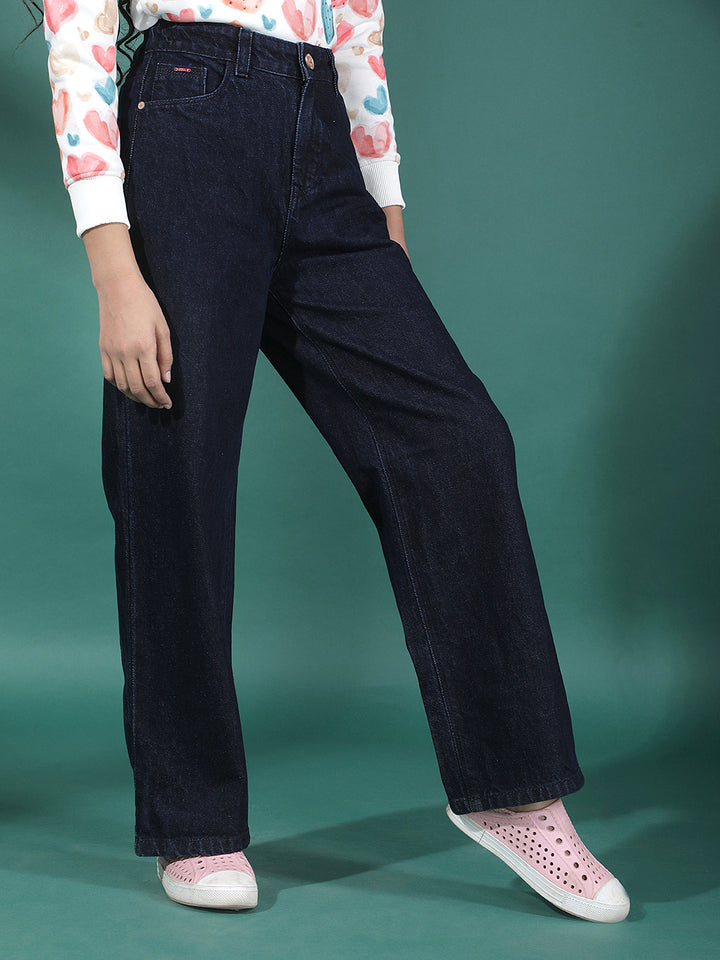 Blue 100% Cotton Wide Leg Jeans