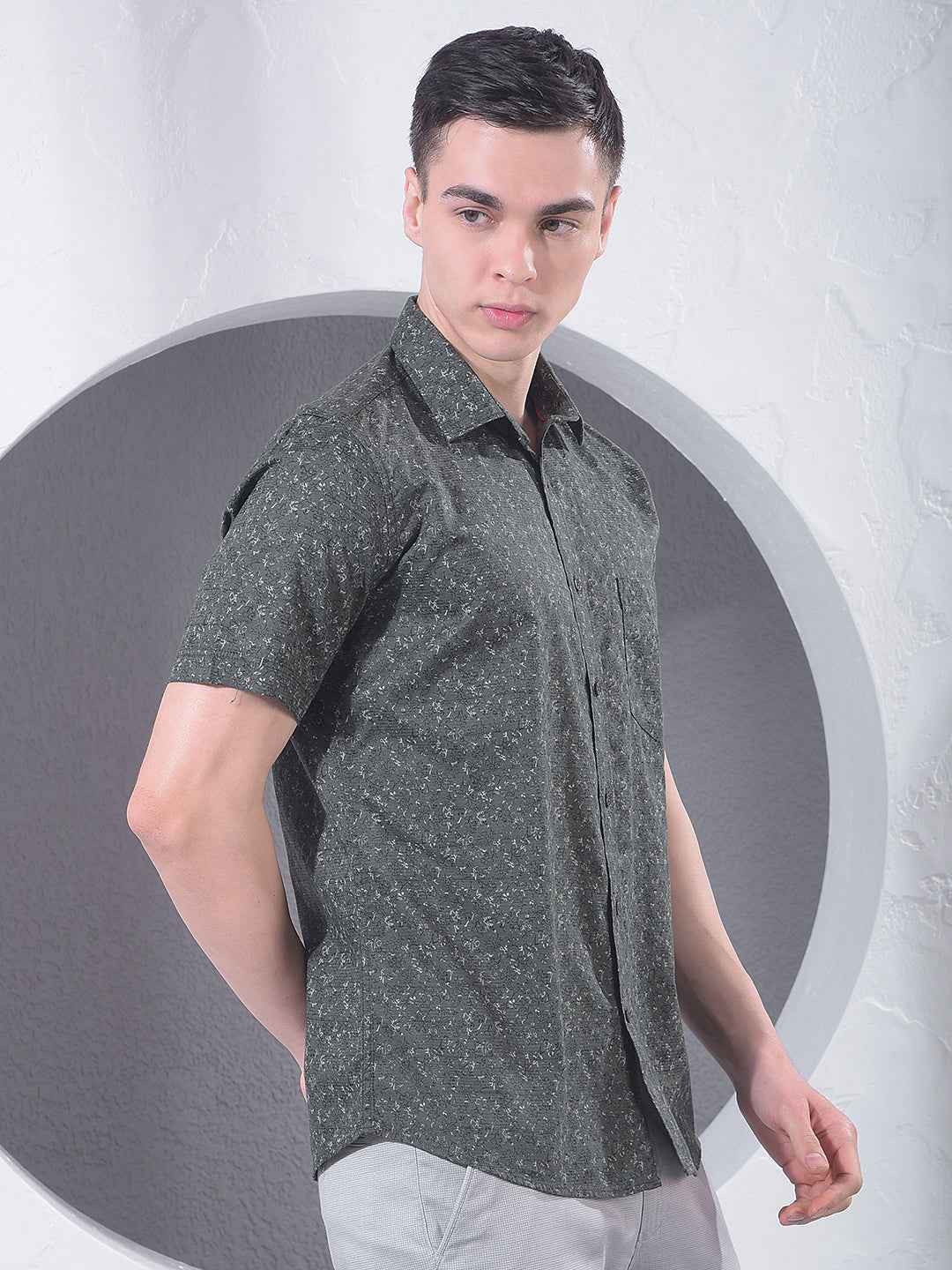 Green Floral Print 100% Cotton Shirt