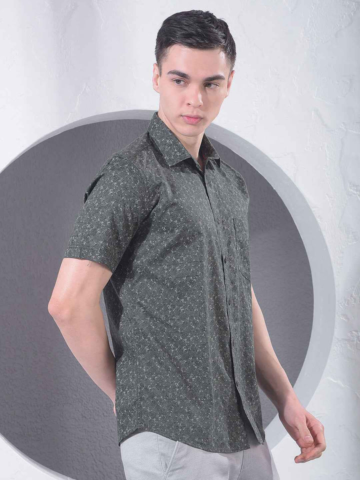 Green Floral Print 100% Cotton Shirt