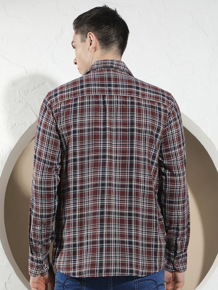 Maroon Checked 100% Cotton Shirt