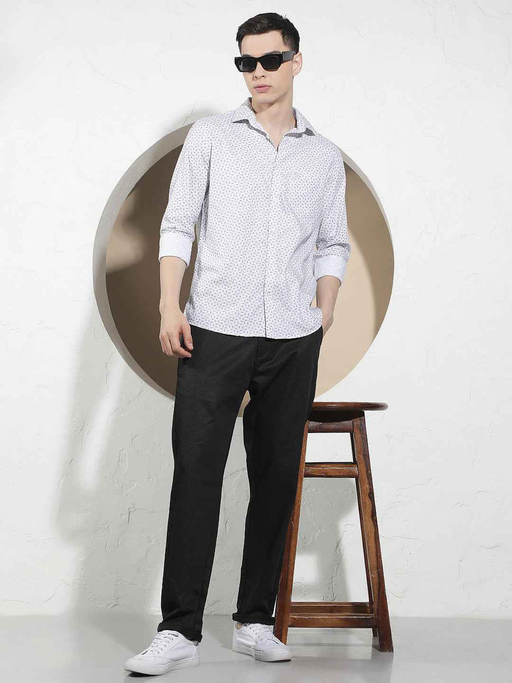 White Geometric Print Shirt
