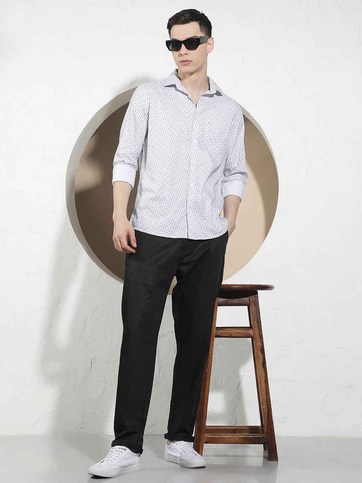 White Geometric Print Shirt