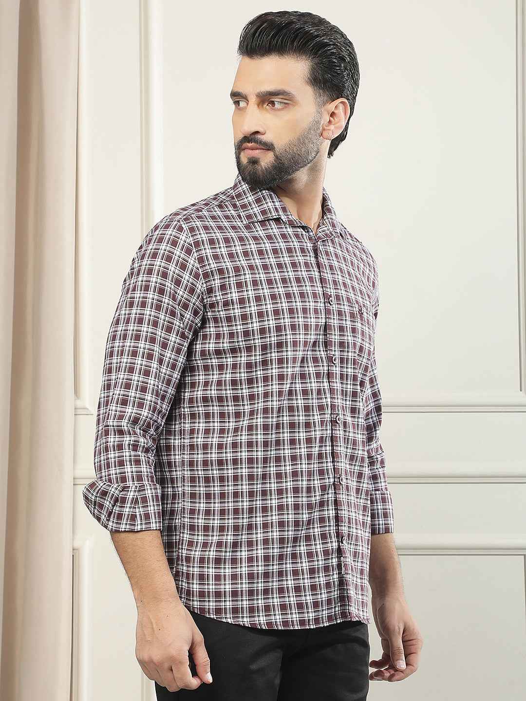 Wine Checked 100% Cotton Shirt