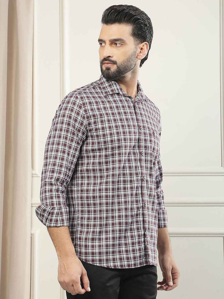 Wine Checked 100% Cotton Shirt