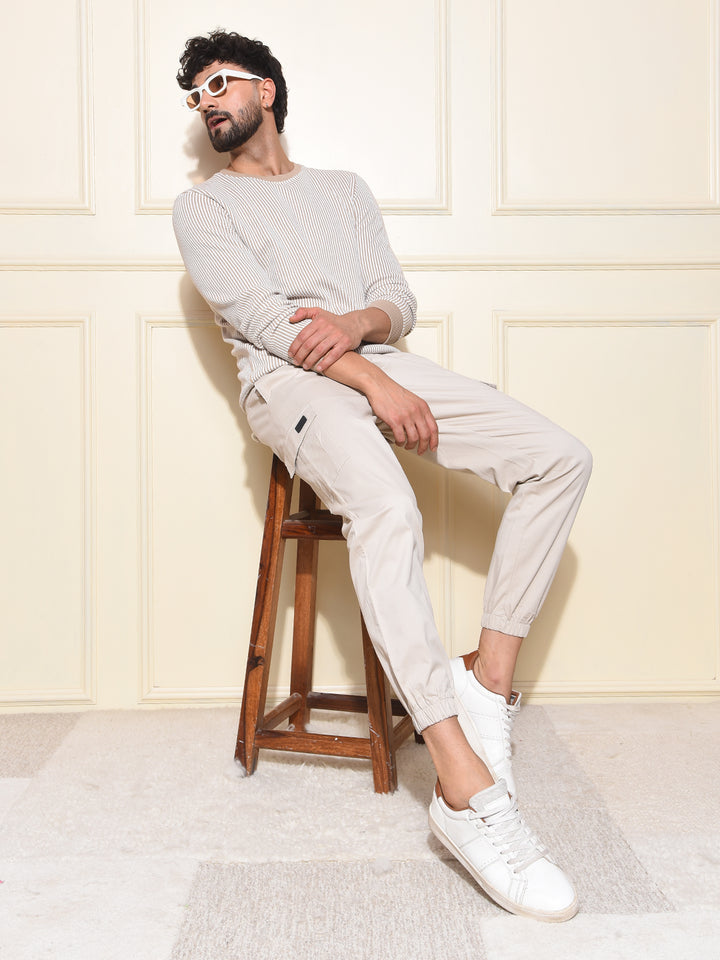 Beige Vertical Stripes Sweatshirt