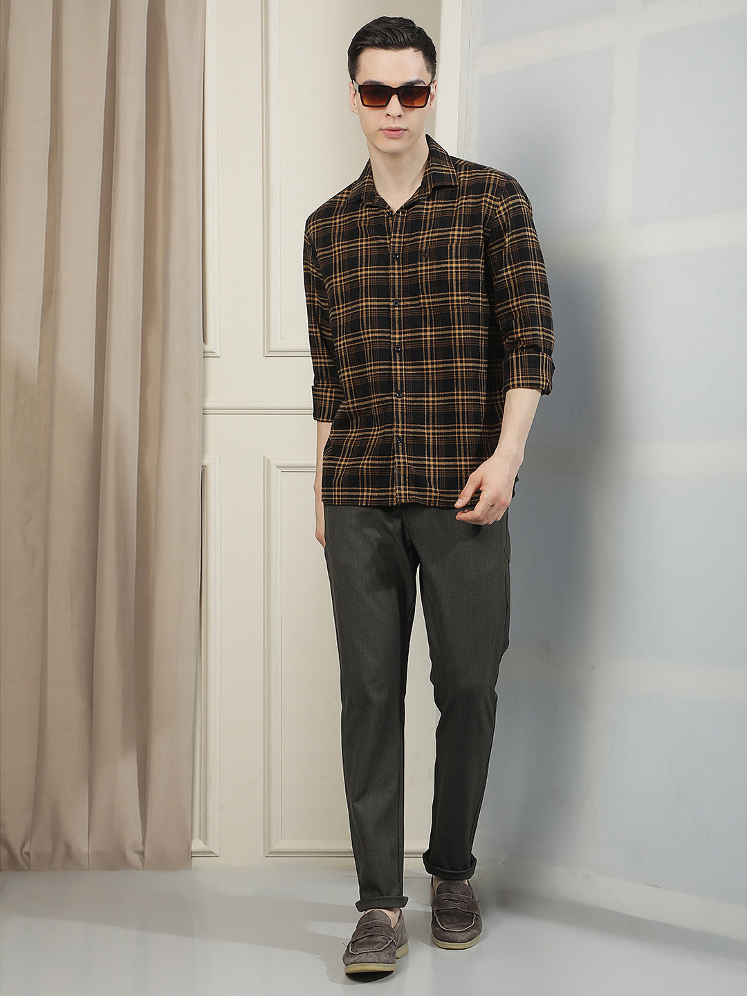 Tailored Obsidian Black Checked Trousers