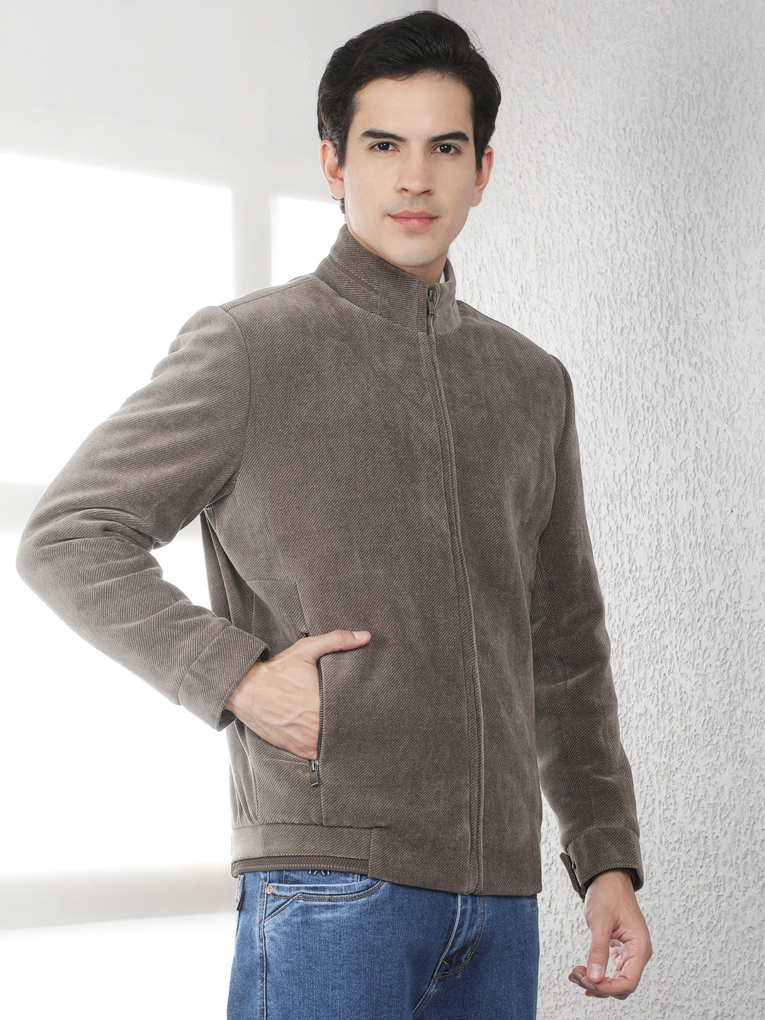 Brown High Neck Corduroy Jacket