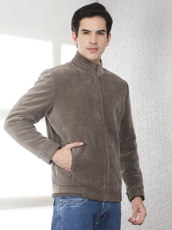 Brown High Neck Corduroy Jacket
