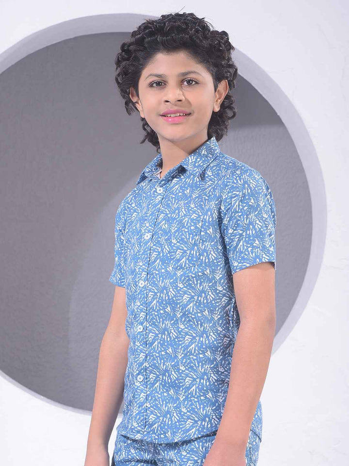Blue Printed 100% Cotton Shirt