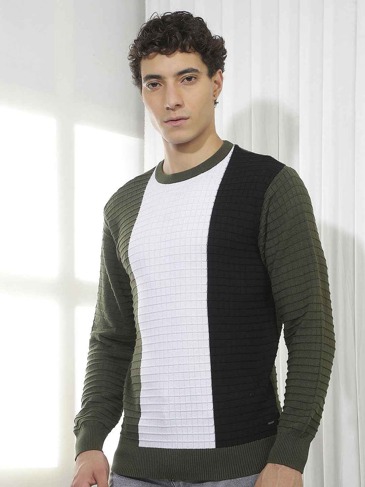 Color-Blocked 100% Cotton Sweater