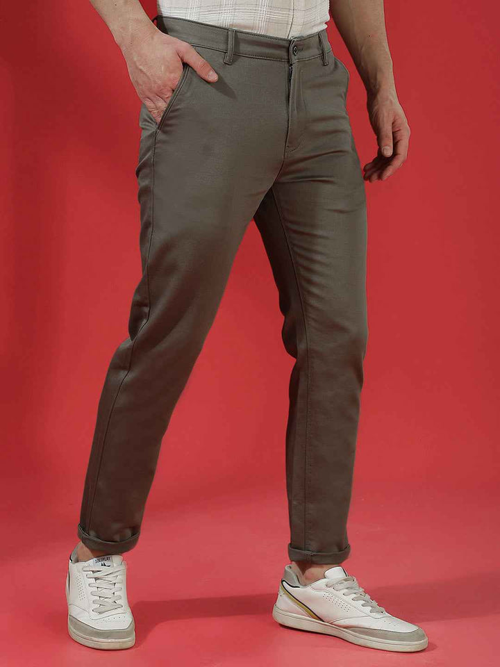 Olive Green Stretch Smart Trousers