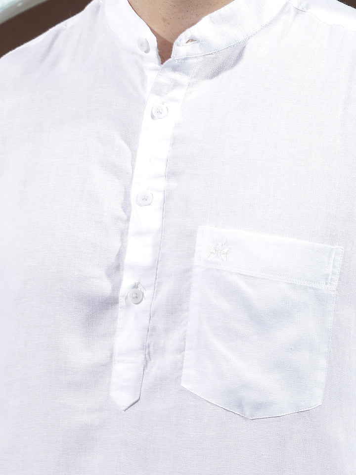 Tailored Arctic White Linen Kurta