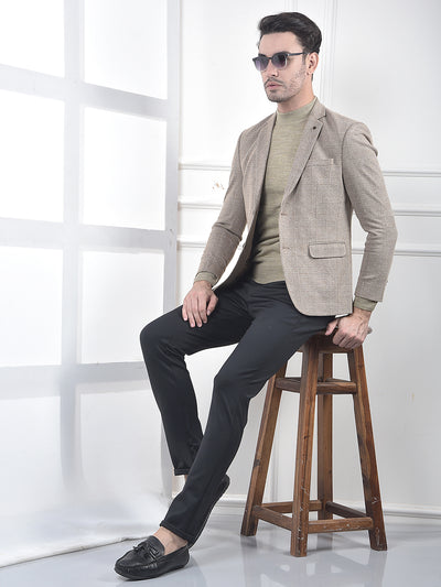 Brown Micro-Check Single-Breasted Blazer