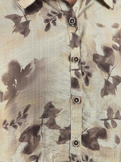 Green Floral Print Mid-Thigh Length Top