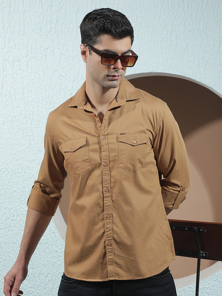 Mustard 100% Cotton Double Pocket Shirt