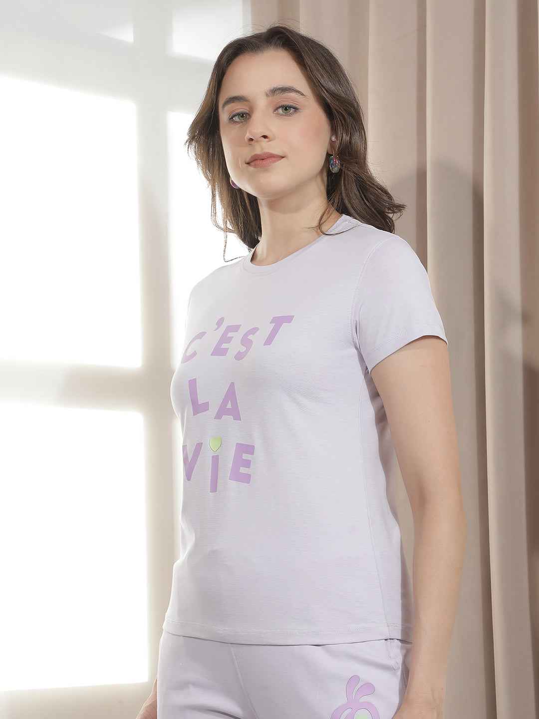 Purple Typographic Printed T-Shirt