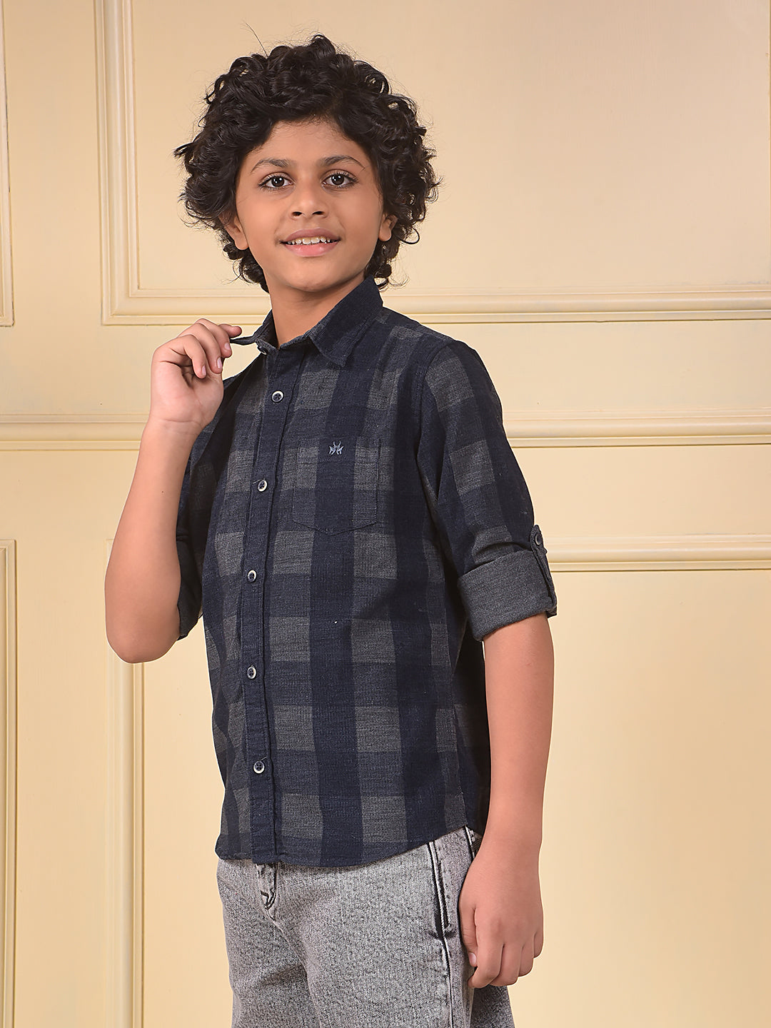 Blue Checked Corduory Shirt