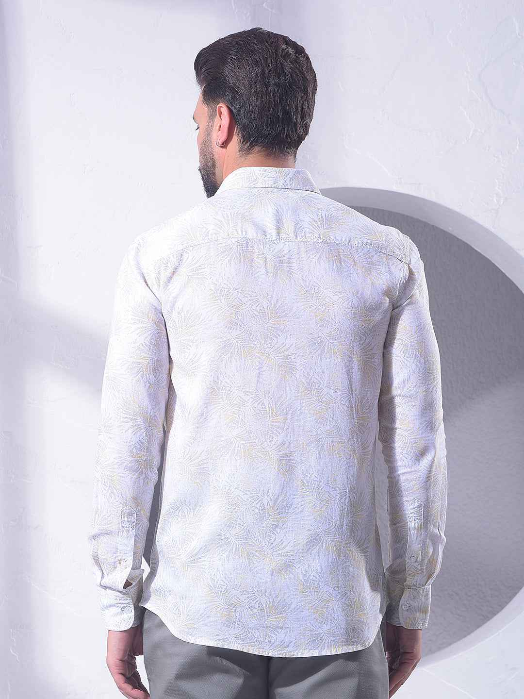 Yellow Floral Print Linen Shirt