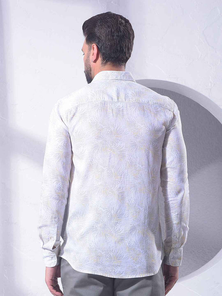 Yellow Floral Print Linen Shirt