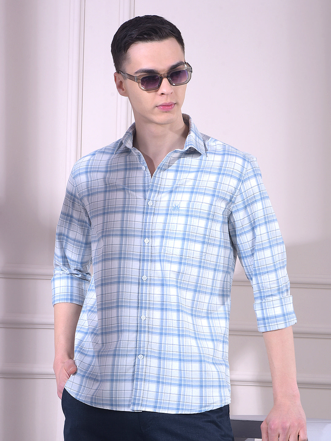 Blue Checked 100% Cotton Shirt