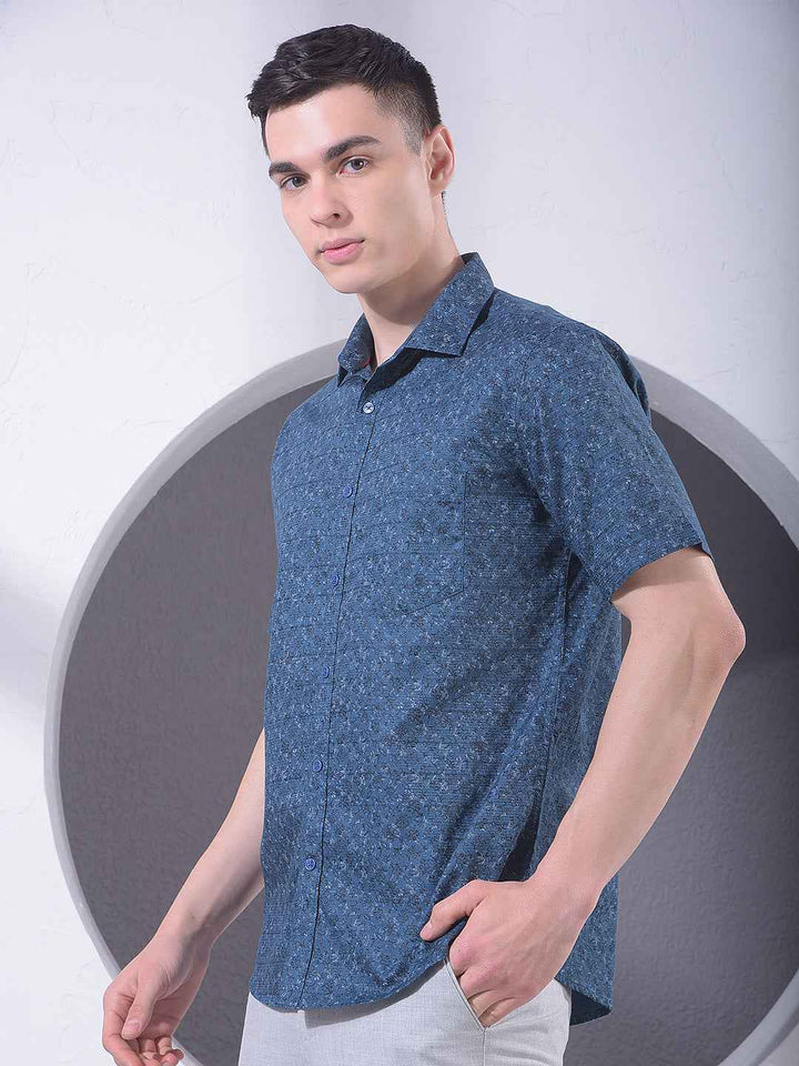 Blue Floral Print 100% Cotton Shirt