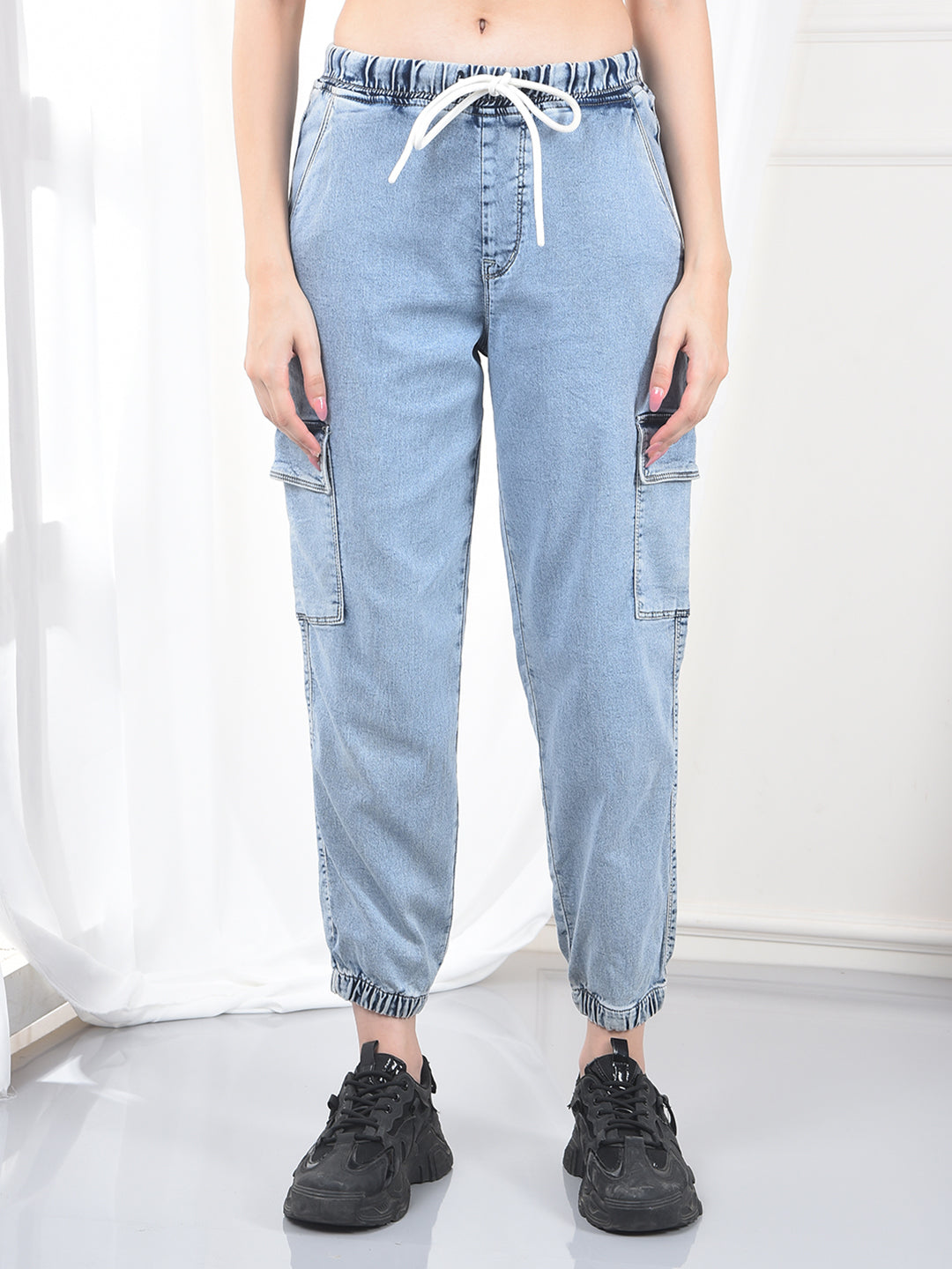 Ice Blue Relaxed Fit Cargo Jeans